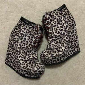 Leopard Print Wedge Boots